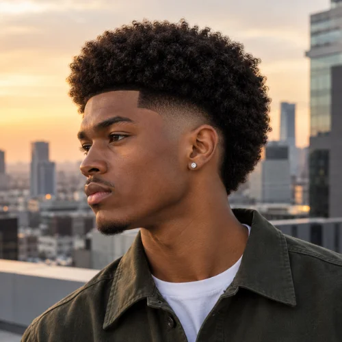 Burst fade afro hairstyle for men