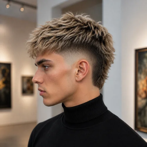 Burst fade blonde textured haircut for men