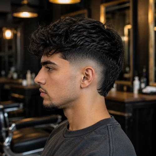 Mid burst fade haircut with textured top and tapered sides