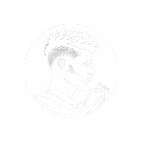Burst Fade Haircut Hub logo featuring a barber with a burst fade haircut