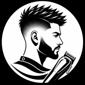 Burst Fade Haircut Hub barbershop logo featuring a modern barber with clippers.
