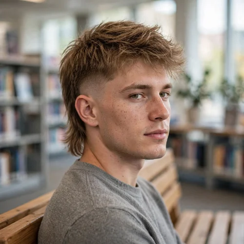 Burst fade mullet for thin hair with light textured crop and subtle volume